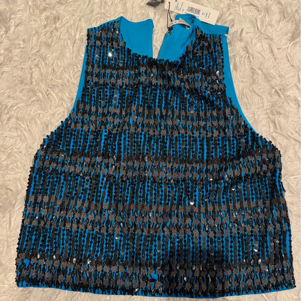 Alice + Olivia Turquoise and Black Sequin Tank Blouse NWT
